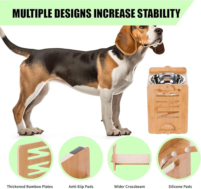 Elevated Dog Bowls, 9 Heights Adjustable Raised Dog Bowl 4.7″-11.8″, with Food Grade 304 Stainless Steel 51 OZ, Bamboo Dog Bowl Stand for Medium and Large Dogs, 2 Pack - Image 7