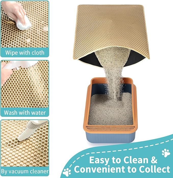 Cat Litter Mat Litter Trapping Mats, Large Kitty Litter Box Mat, 35x25in | Double-Layer Honeycomb Litter Catcher Mat to Less Mess, Waterproof and Non-Slip Bottom, Keeps Floor Clean(Khaki) - Image 3