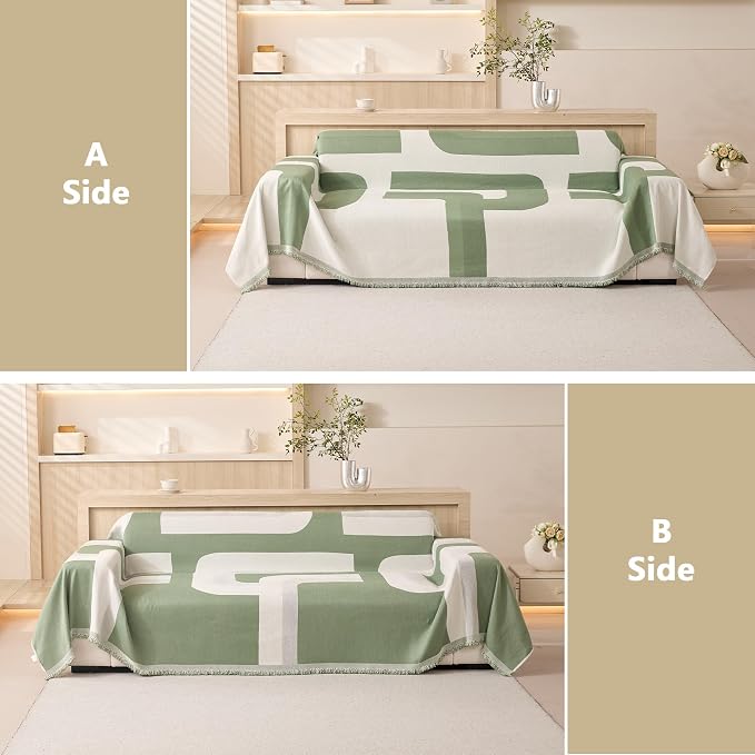 MEETSKY Couch Covers for Sofa Dogs Couch Cover Boho Sofa Slipcover Sectional Couch Covers for l Shaped Sofa Pets Protector Furniture Covers, 91" x 134", Sage Geometry - Image 4