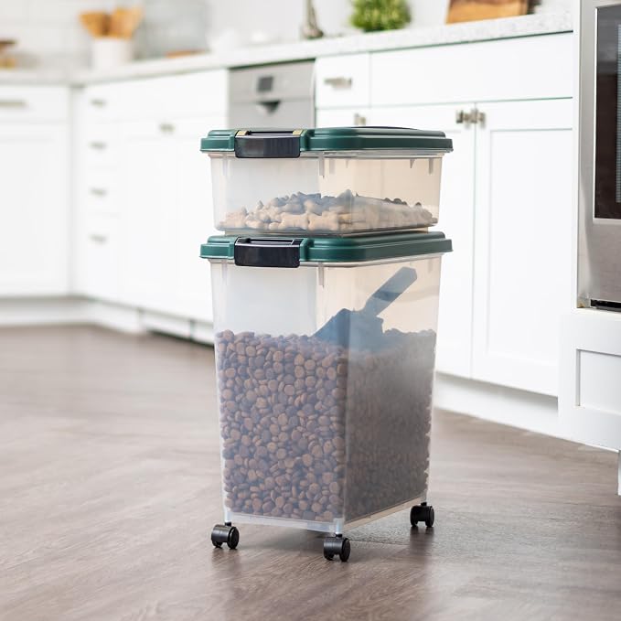 IRIS USA Remington Dog Food Storage Container, 30 lbs, 11 lbs, Airtight, Stackable, Wheels, Food Storage, Treat Box, 2-Cup Scoop - Image 2