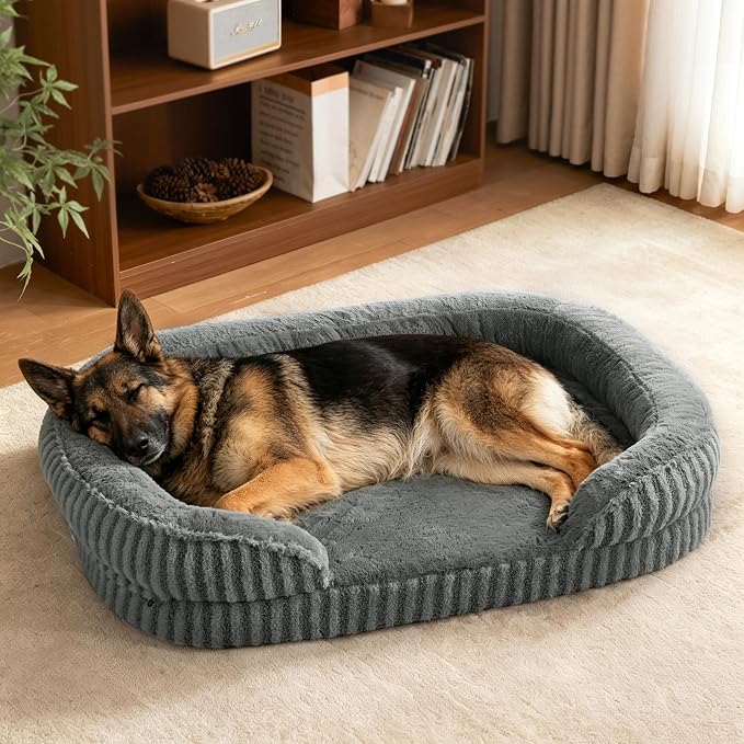 MIXJOY Orthopedic Dog Beds Large Sized Dog,Extra Large Washable Dog Bed Waterproof Oval Dogs Bed with Removable Cover,Egg-Crate Foam Big Pet Bed Couch with Bolster,Non-Slip Bottom,XXL 48"X35",Grey by MIXJOY