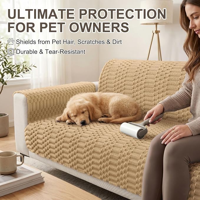 Smiry Waterproof Couch Covers for Dogs Washable, Non Slip Pet Sofa Cover | Plush Scratch Resistant Flannel Furniture Protector for Dogs, Camel, 36" x 71" - Image 6