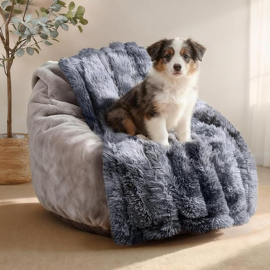 Luciphia Large Waterproof Dog Blanket Pet Washable Liquid Proof Furniture Protector Medium Shaggy Plush Calming Long Faux Fur Bed Cover for Couch Cat Blankets Kitten Doggy, Tie-dye Grey, 40" x 50" by luciphia