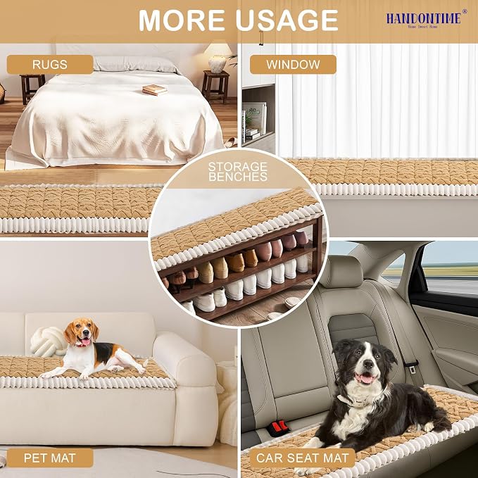 HANDONTIME Dog Couch Cover Jacquard Geometric Sofa Covers Washable Funny Fuzzy Couch Cushion Cover Non-Slip Plush Pet Protector Furniture Covers Durable Comfortable (Butterscotch, 27.6" x 70.9") - Image 6
