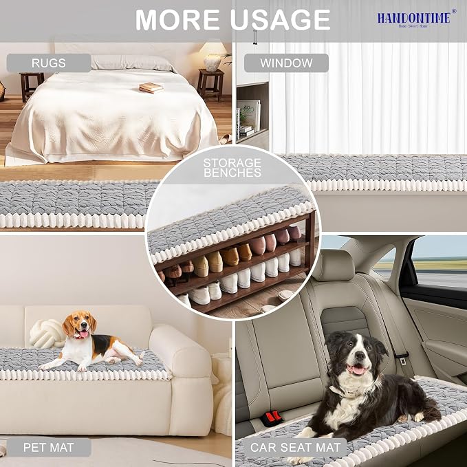 HANDONTIME Dog Couch Cover Jacquard Geometric Sofa Covers Washable Funny Fuzzy Couch Cushion Cover Non-Slip Plush Pet Protector Furniture Covers Durable Comfortable Slipcover (Grey, 27.6" x 59.1") - Image 6