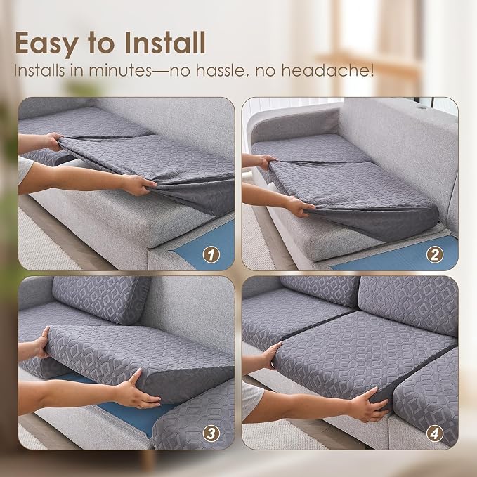Genina Waterproof Couch Cushion Covers for Sectional Sofa L Shape Cover | Non Slip,Stretch Jacquard Fabric,Pet Hair & Scratch Protection,Easy Installation,Furniture Protector,2 Seater+1 Chaise - Image 7