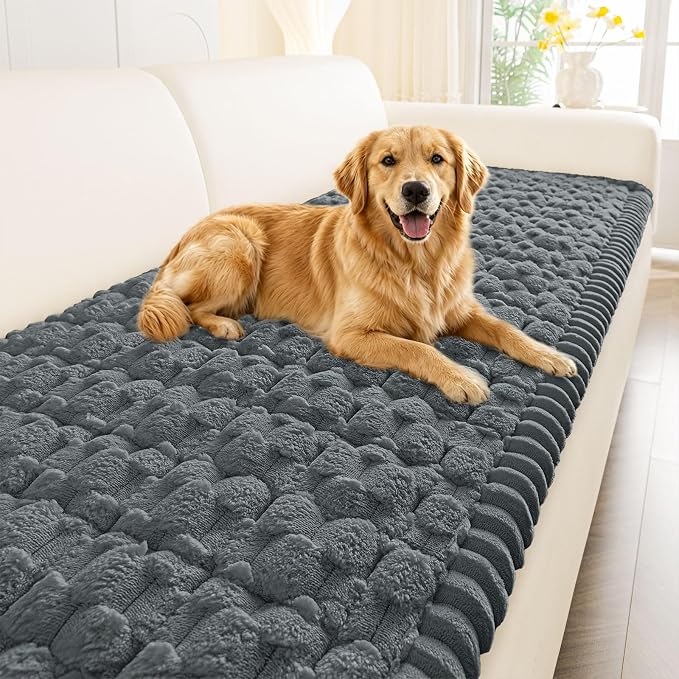 Smiry Non Slip Couch Covers for Dogs, Scratch Resistant Pet Sofa Protector | Machine Washable Soft Fuzzy Thick Furniture Cover for Sofa Loveseat Sectional Large Dogs, Dark Grey, 27.6" x 88" by Smiry