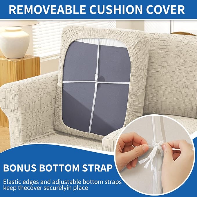 4 Piece Stretch Sofa Covers for 3 Cushion Couch, Non Slip Couch Covers for Sofa, Pet Couch Cover Washable, Couch Slipcover for Dogs, Kids (Beige), 91"-110" (3 Cushion XL Sofa) - Image 6