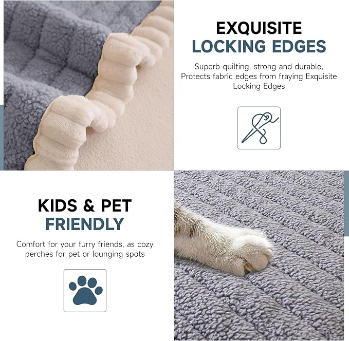 OTOB Couch Cover for Dogs Washable, Non Slip Plush Fuzzy Sofa Covers for 3 Cushion Couch All Seasons, Kids Pet Friendly Soft Cozy Furniture Protector Sofa Slipcovers (Light Gray, 27.6" x 82.7") - Image 3