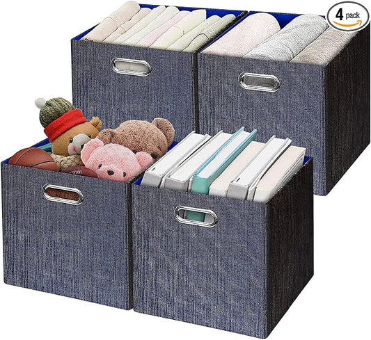 Posprica Storage Cubes,11×11 Foldable Storage Bins,Thick and Heavy duty Fabric Baskets - 4pcs,Blue by Posprica