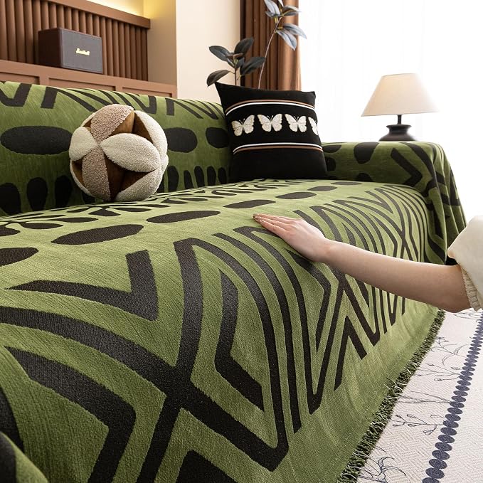 VClife Bohemian Green and Black Couch Cover Western Aztec Sofa Cover for 3 Cushion Couch Sofa Washable Chenille Sofa Slipcover Boho Non Slip Geometric Couch Covers for Sectional Sofa 71''x134'' - Image 7