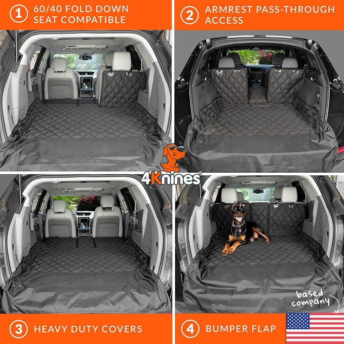 4Knines Split Cargo Liner for SUV – for Dogs & Pets, Heavy-Duty, Waterproof Trunk Mat & Cargo Cover – Fits 60/40 Split Bench & Armrest Pass-Through – Machine Washable, Non-Slip (Extra Large, Camo) - Image 6