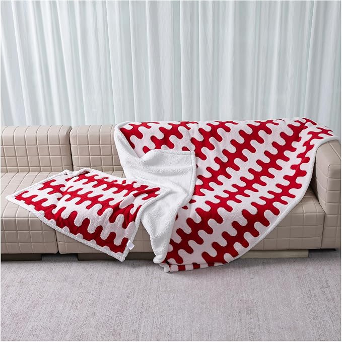 Waterproof 85x85in Pet Blanket Red Stylish Jacquard Sharpa Fleece Dog Blankets for King Size Bed Couch Sofa Covers Furniture Protection Washable Reversible Covers (Red Wave,XXL) - Image 7