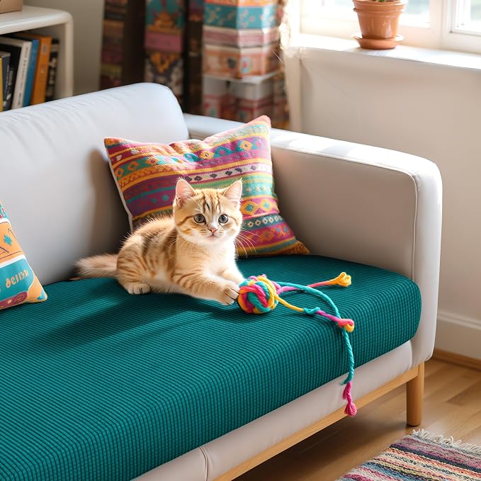 Hokway Couch Cushion Covers Stretch Cushion Covers Sofa Seat Cushion Slipcover Cushion Protector(Teal, Large) - Image 8