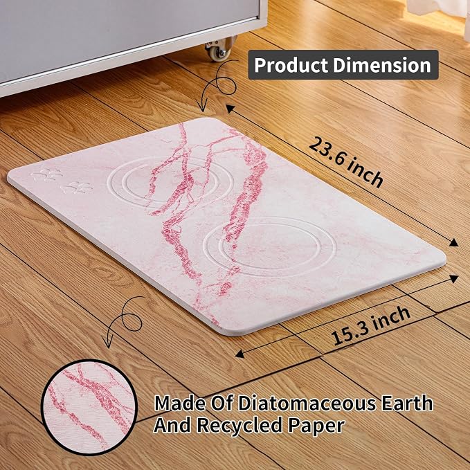 Diatomite Stone Pet Feeding Mat for Dog Cat Super Absorbent Diatomite Quick Drying Stone Dog Food Water Mat, Dog Mats for Food and Water with Non-Slip Station, Fast Dry Pet Mats, Marble Pink - Image 4