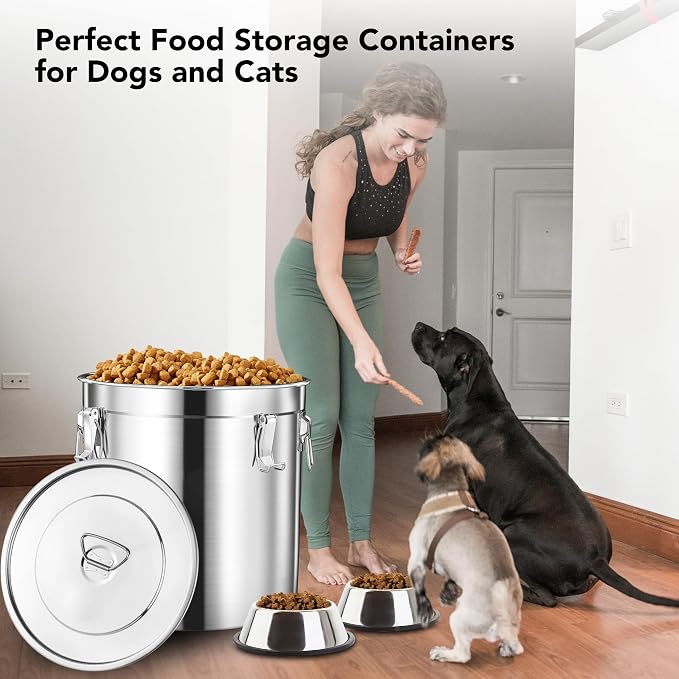 Newget Dog Food Storage Containers, Large Stainless Steel Pet Food Storage Containers 25 lb / 11.5 kg to Keep Fresh, Metal Airtight Cat Food Containers With Scoop and 2 Small Containers - Image 6