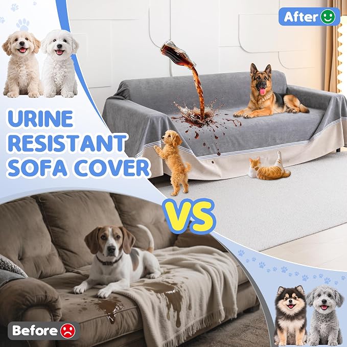 Loiion 100% Double-Sided Waterproof Dog Sofa Cover - Anti-Slip, Leakproof Couch Cover, Pet-Friendly Couch Protectors for Puppy, Large Dog, Kids and Pets 118"X91" - Image 3
