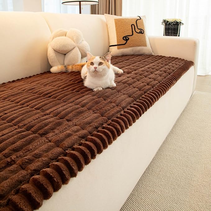 vctops Striped Couch Cover Super Soft Corduroy Sectional Sofa Cover Washable Non Slip Sofa Slipcover Furniture Protector for Kid Dog Pet,1 Piece (Brown,35"x82") - Image 4