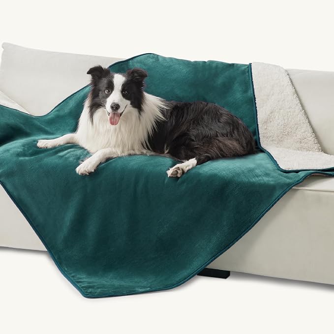 Bedsure Waterproof Dog Blankets for Large Dogs Sherpa Fleece Throw, 50X60 | Washable Soft Plush Pet Cat Blanket for Couch Cover, Reversible Cozy Calming Furniture Protector Warm for Senior Dogs,Green by Unknown