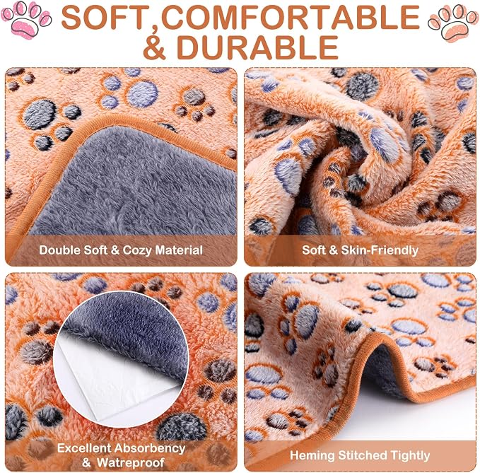 Tudomro 8 Pcs Absorbent Guinea Pig Blankets Washable Small Animal Fleece Bedding Cage Liners Reusable Pet Sleep Mat Pad Cover for Ferret Chinchilla Furniture Protection(Paw,35 x 24 Inch) - Image 3