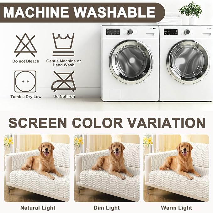 Smiry Waterproof Couch Covers for Dogs Washable, Non Slip Pet Sofa Cover | Plush Scratch Resistant Flannel Furniture Protector for Dogs, White, 27.6" x 27.6", 2 Pack - Image 9