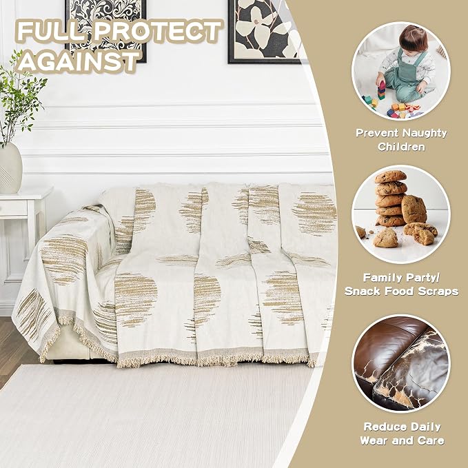 MEETSKY Couch Cover for Dogs Couch Covers for 3 Cushion Couch Sofa Simple Modern Sofa Covers for Loveseat L Shaped Chenille Couch Cushion Covers for Dogs Kids Easy Install, 91" X134", Khaki - Image 5