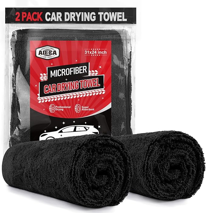 AIDEA Microfiber Towels for Cars-2PK, Large Professional Car Drying Towel, Scratch-Free & Absorbent Drying Towel for Cars, SUVs, RVs, Trucks, and Boats, 24inx 31in, Black by AIDEAHOME