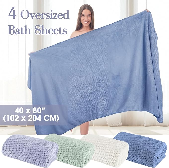 Newwiee 4 Pcs Oversized Bath Towel 40'' x 80'' Bath Sheet,Fresh Colors | Fluffy Microfiber Quick Dry, Extra Large Bathroom Towel, Soft Absorbent Adult Shower Sheet, Fall Halloween Decor, Spa Beach - Image 2