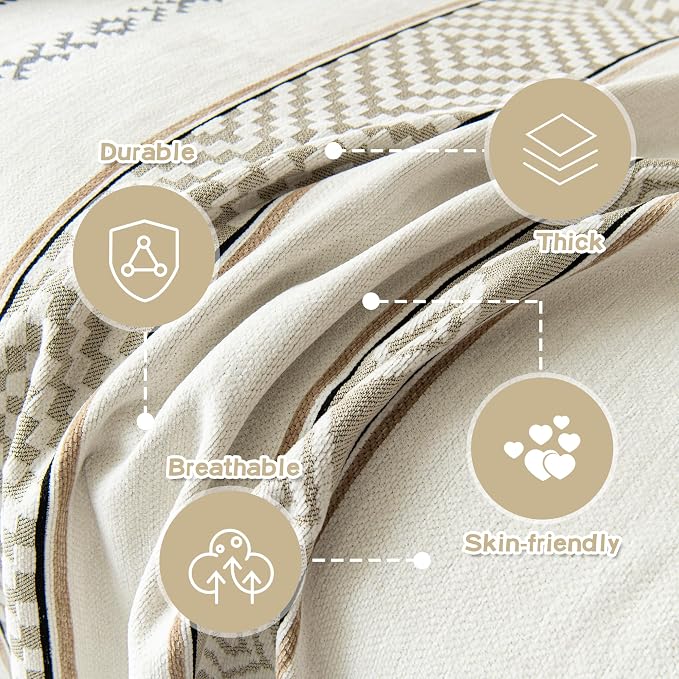 MEETSKY Boho Couch Covers for Sofa, Chenille Geometric Couch Covers for 2 Cushion Couch Sofa for Dogs, Washable Sofa Cover for Pet, Couch Protector with Tassels,71" x 118", White - Image 3