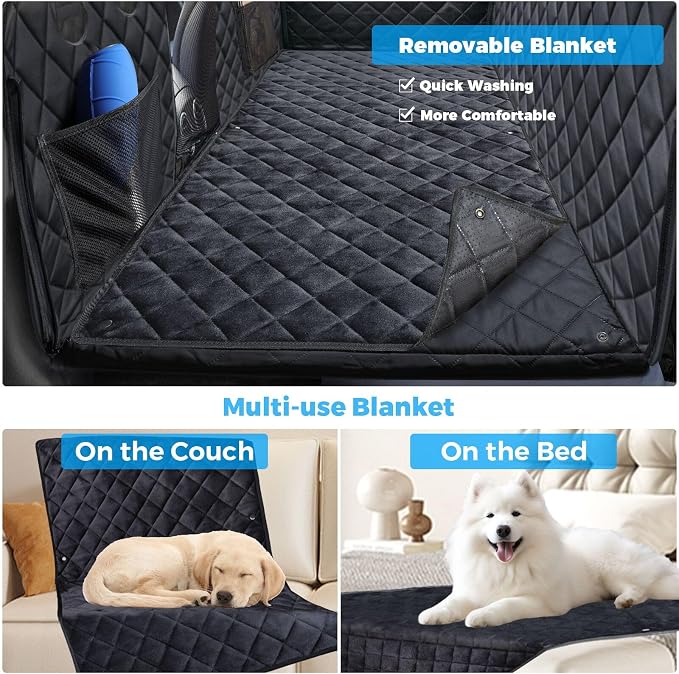 URPOWER Back Seat Extender for Dogs, Large Hard Bottom Dog Car Seat Cover | Supports 550 lbs, Stable 3-Panel Hard Bottom, Added High-Density Foam for Comfort, Waterproof 900D Oxford, 45% More Space - Image 3