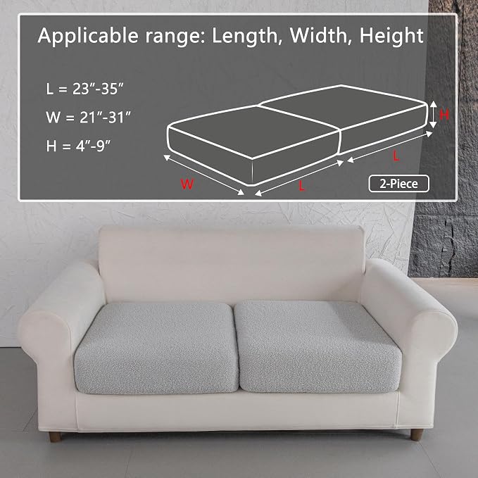OHSIO Couch Cushion Covers for Sectional Sofa, Stretch Soft Sofa Slipcovers Washable Wear-Resistant Universal Furniture Protector for Living Room(2 Seaters Covers, Light Gray) - Image 2