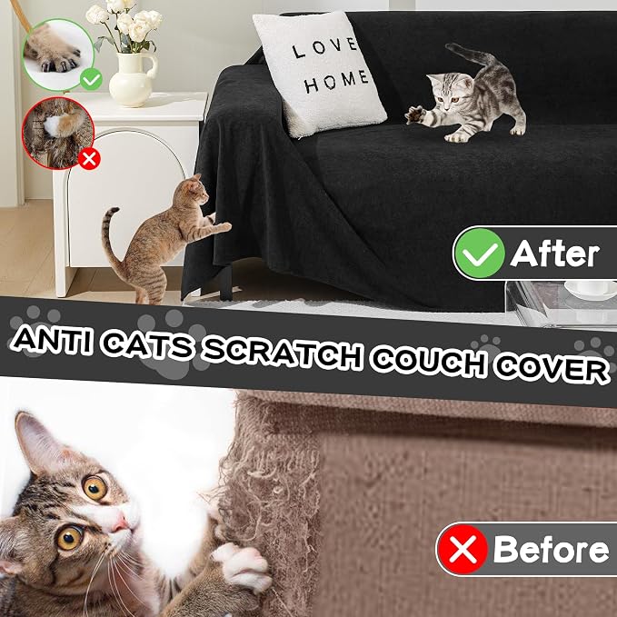 MEETSKY Couch Cover for 2 Cushion Sofa Washable, Cat Scratch Proof Sofa Covers, Furniture Protector Love Seat L Shape Soft Sectional Couch Covers for Dogs Pets, 71" x 102", Black - Image 2
