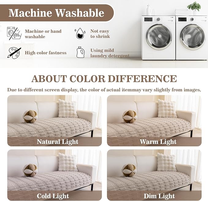 MYSKY HOME 100% Waterproof Couch Cover for Dogs, Plush Pet Couch Covers for Sofa Washable, Couch Covers for 3 Cushion Sofa Pet Friendly, Non-Slip Durable Sofa Cover Slipcover Protector, Khaki, 35"x83" - Image 9
