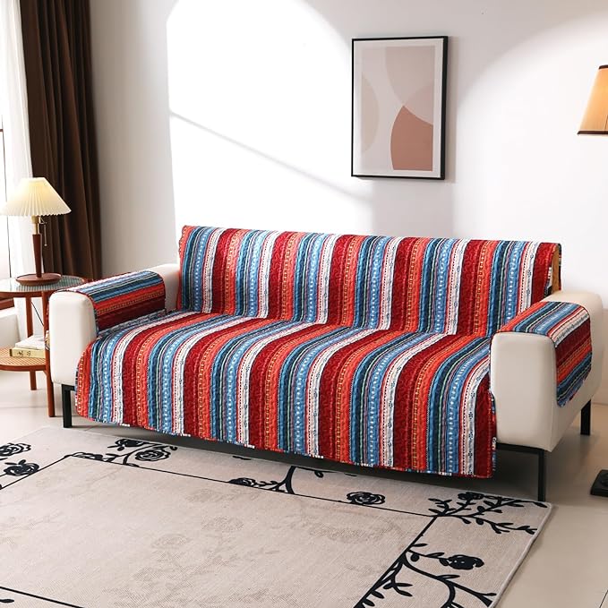 Cmfshape Skidproof Sofa Cover-Boho Sofa Slipcover with Elastic Straps-Easy Fit Slip Cover-Bohemian Washable Furniture Protector for Pets and Kids(Sofa128 x75,Blue) by cmfshape-quiltset
