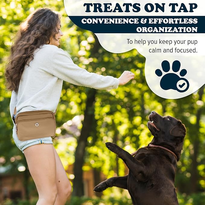 Puppington 3-in-1 Crossbody Dog Walking Bag & Dog Treat Pouch for Pet Training - Matching Compostable Poop Bags, Built-In Poop Bag Dispenser & Slow-Feeding Travel Bowl (Latte Beige) - Image 4