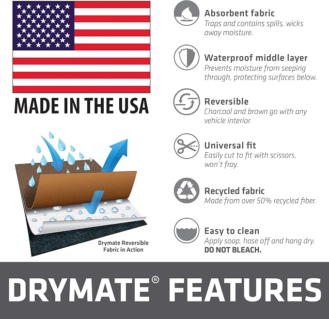 Drymate Premium Reversible Cargo Liner Mat (Brown/Charcoal), (60” x 84”), Seat Cover/Trunk Liner - Absorbent/Waterproof/Durable - Vehicle Protection Mat for SUVs, Trucks, Vans, Cars, Dogs (USA Made) - Image 6