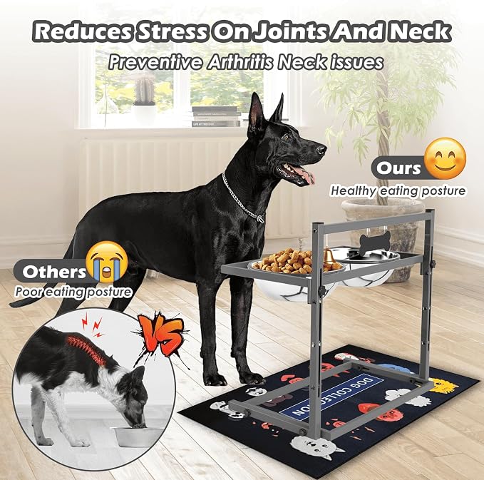 SHAINFUN Elevated Dog Bowls for Large Dogs and Extra Large Sized Dog Raised Dog Bowl Stand Adjustable Height with Two 3000ML(13-14cups) Stainless Steel Dog Food Bowls Metal Elevated Dog Bowl Stand - Image 3