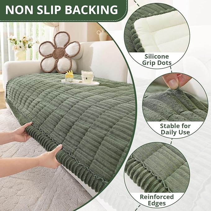 OstepDecor Couch Cover for Dogs, Washable Non Slip Sofa Cover for Pets, Soft Couch Covers for Sofa, Loveseat and Sectional, Furniture Protector Against Pet Hair & Scratches (27.6" x 70.9", Moss Green) - Image 5