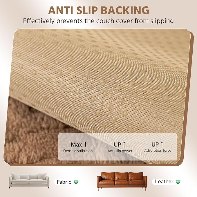 OTOB Couch Covers for Dogs Washable, Non Slip Geometric Jacquard Plush Sofa Slipcovers Furniture Protector, All Seasons Pet Couch Covers for 3 Cushion Couch Sofa, 1 Piece (Coffee, 35.4"x82.7") - Image 5