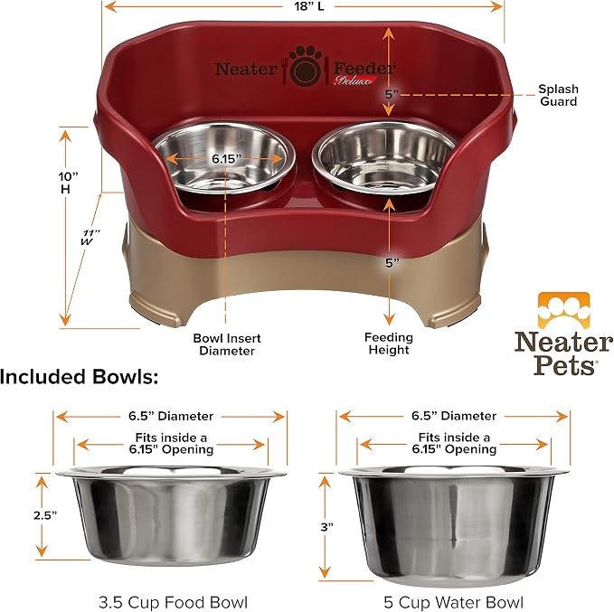 Neater Pet Brands Neater Feeder Deluxe Mess Proof Dog Bowls Elevated for Medium Dogs 19-40 lbs, Made in USA, No Spill Raised Dog Food Bowl Stand Feeding Station, Food and Water Bowl Set, Cranberry - Image 6