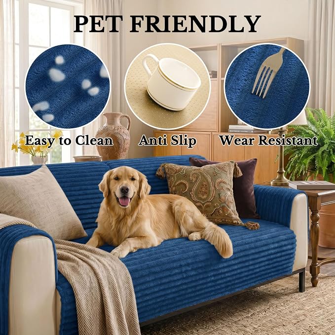 Smiry Waterproof Couch Cover for Dogs, Washable Non Slip Plush Protector | Waterproof Protection, Plush Flannel, Non Slip Backing, Pet Hair & Scratch Protection, Soft Cover (36" x 63") - Image 5
