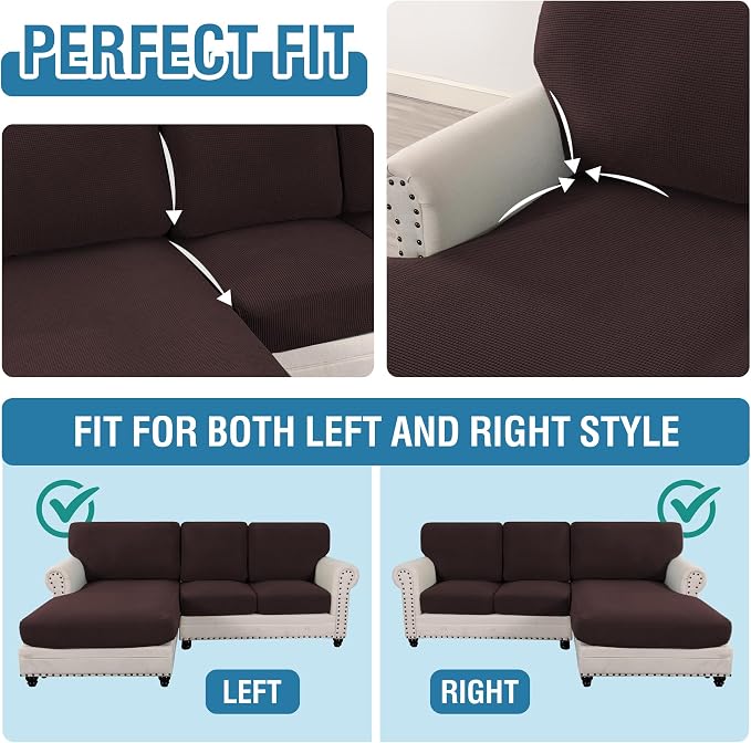 H.VERSAILTEX Sectional Couch Covers 6 Pieces Stretch Sofa Covers for Sectional Sofa Set Separate L Shaped Couch Cover for Both Left/Right Couch (Seat and Back: 1 Chaise + 2 Sofa, Chocolate) - Image 5