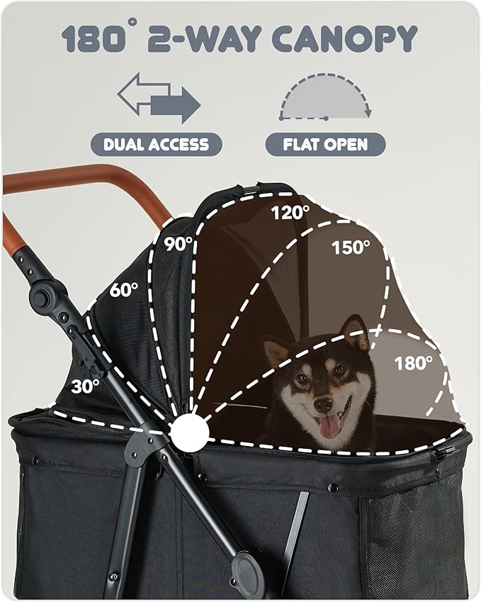 Medium Dog Stroller for Large Dogs, pet Stroller for Medium Dogs Up to 66lbs, All-Terrain with Adjustable Handle & Canopy, Sun Shades, Storage Organizer, Waterproof Oxford Fiber