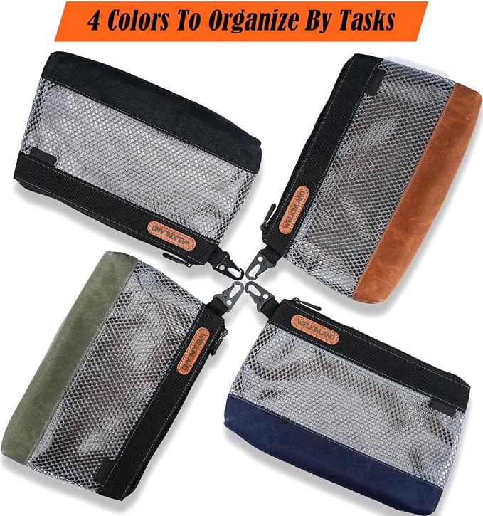 WELKINLAND 12-Inch Waxed Canvas Tool Pouches, 4PCS-Set Clear Tool Pouch, Canvas Tool bags, Durable Small Tool Bag Organizer, Tool Pouches With Zipper, Clear Tool Bag With Zip - Image 7