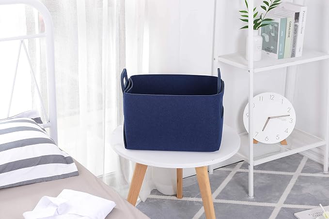 Minoisome Storage Basket Felt Storage Bin Collapsible& Convenient Box Organizer with Carry Handles for Office Bedroom Closet Babies Nursery Toys Laundry (Navy Blue, 15.7inch（L）×11inch（W）×10inch（H）) - Image 2