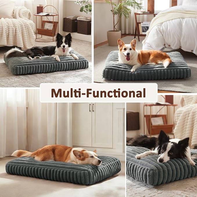 XL Dog Bed for Large Dogs, Orthopedic Dog Beds Washable with Removable Cover, Extra Thick Crate Bed Pet Mat with Shredded Chopped Foam & Anti-Slip Bottom, 35"x23"x4", Grey - Image 6