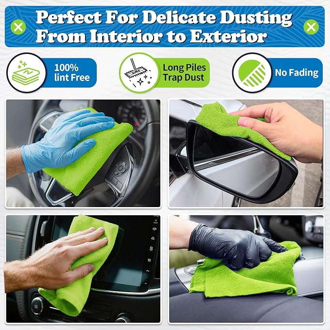 FIXSMITH Microfiber Cleaning Cloth, Shop Towels Bulk, 24 Pack Green Microfiber Towels for Cars, All-Purpose Absorbent Cleaning Rags, Dust Cloth for Automotive, Mechanic, Garage, Bar, 12 x 11 inch - Image 3