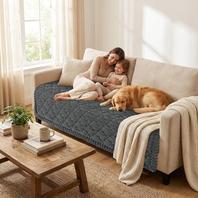 Smiry Couch Cover for Dogs Washable, Non Slip Fuzzy Pet Sofa Protector | Soft Thick Furniture Cover for Sofa, Loveseat and Sectional, Scratch & Pet Hair Resistant (Dark Grey, 43" x 63") - Image 2