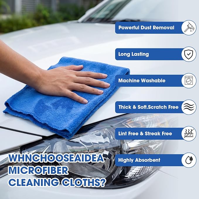 Shimeyao 30 Pcs 12 x 16 Inch Edgeless Microfiber Plush Towels for Cars Detailing Drying Wash Polishing Absorbent Cleaning Cloths, 500 GSM (Dark Blue) - Image 4