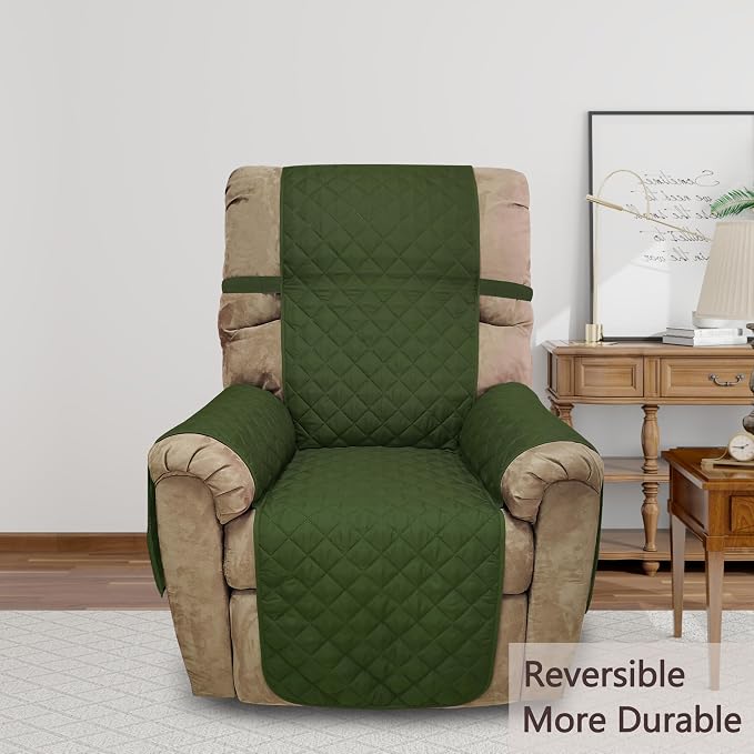Reversible Chair Covers for Recliner Oversized, Huntergreen | Recliner Oversized Covers for Living Room with Elastic Straps, Water Repellent, Chair Protectors Covers for Dogs - Image 2